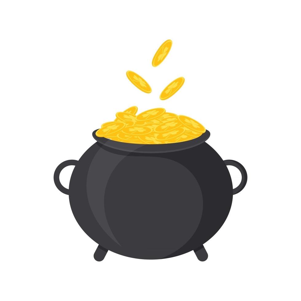 Pot of gold. Vector illustration for St. Patrick's Day. Isolated on a white background.