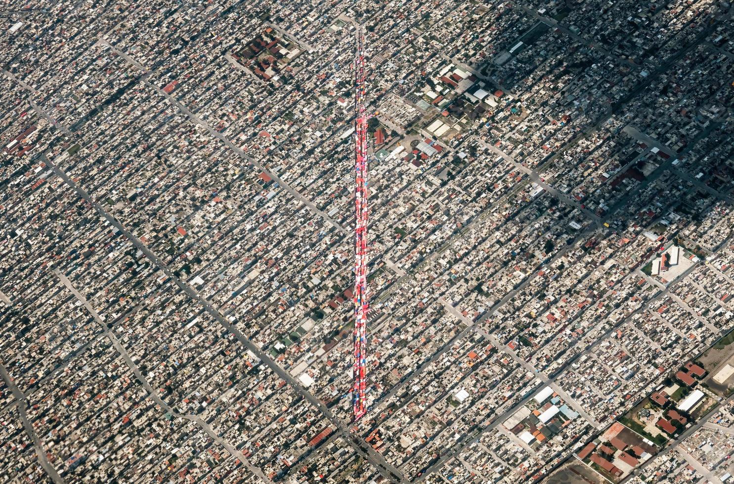 Mexico City seen from the heights with urban areas and airplane landing zone photo