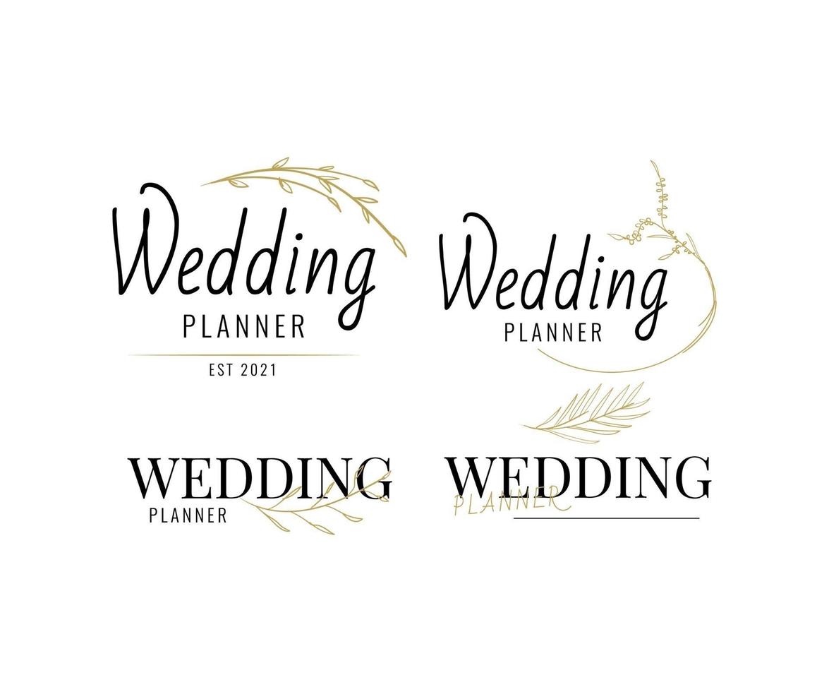 floral wedding planner logo design with minimalist hand drawn style vector illustration