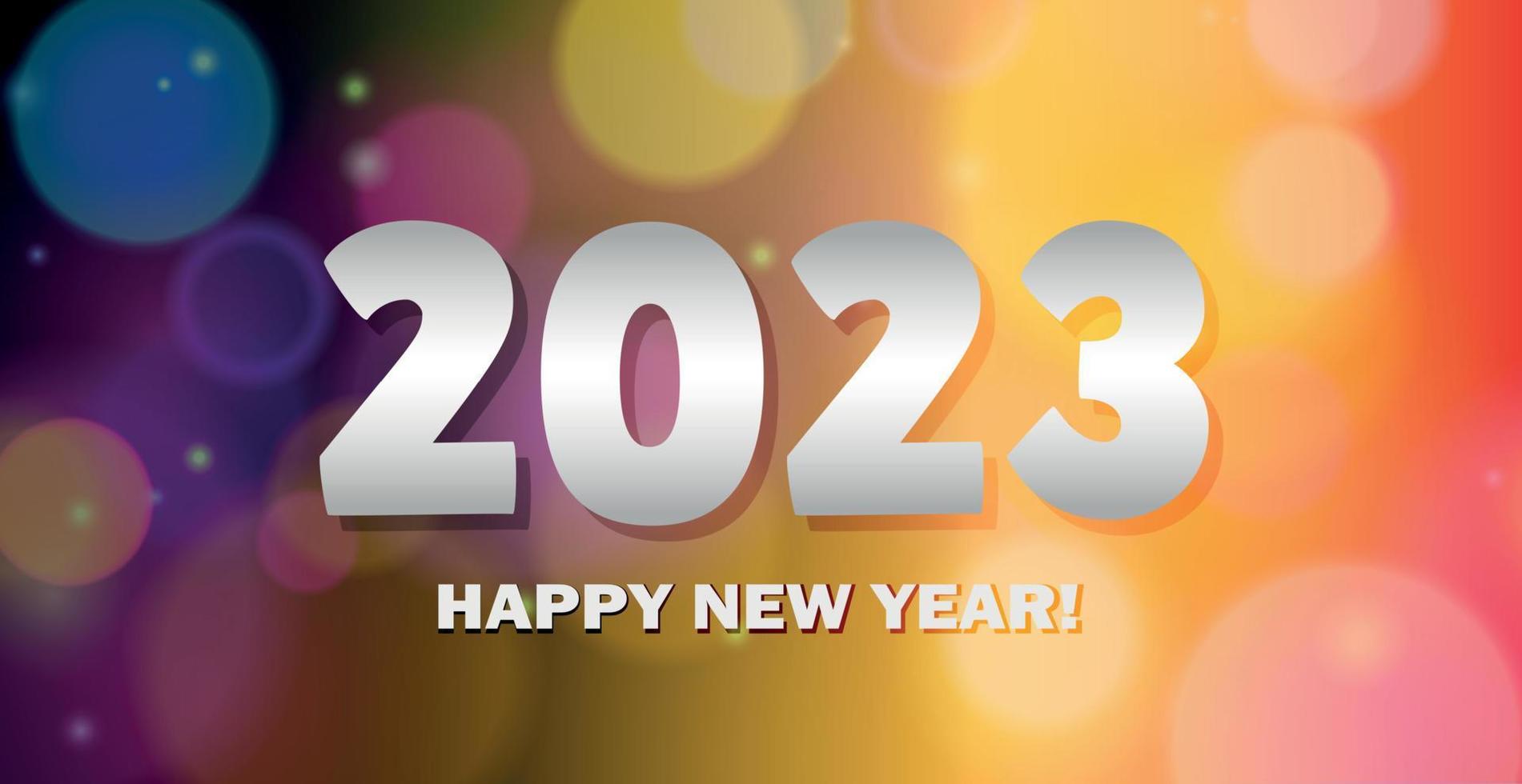 Merry Christmas and Happy New Year 2023, bright bokeh background postcard, web template - Vector