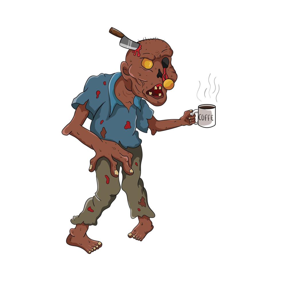 zombie vectorial sosteniendo una taza de café. colección de vectores de terror