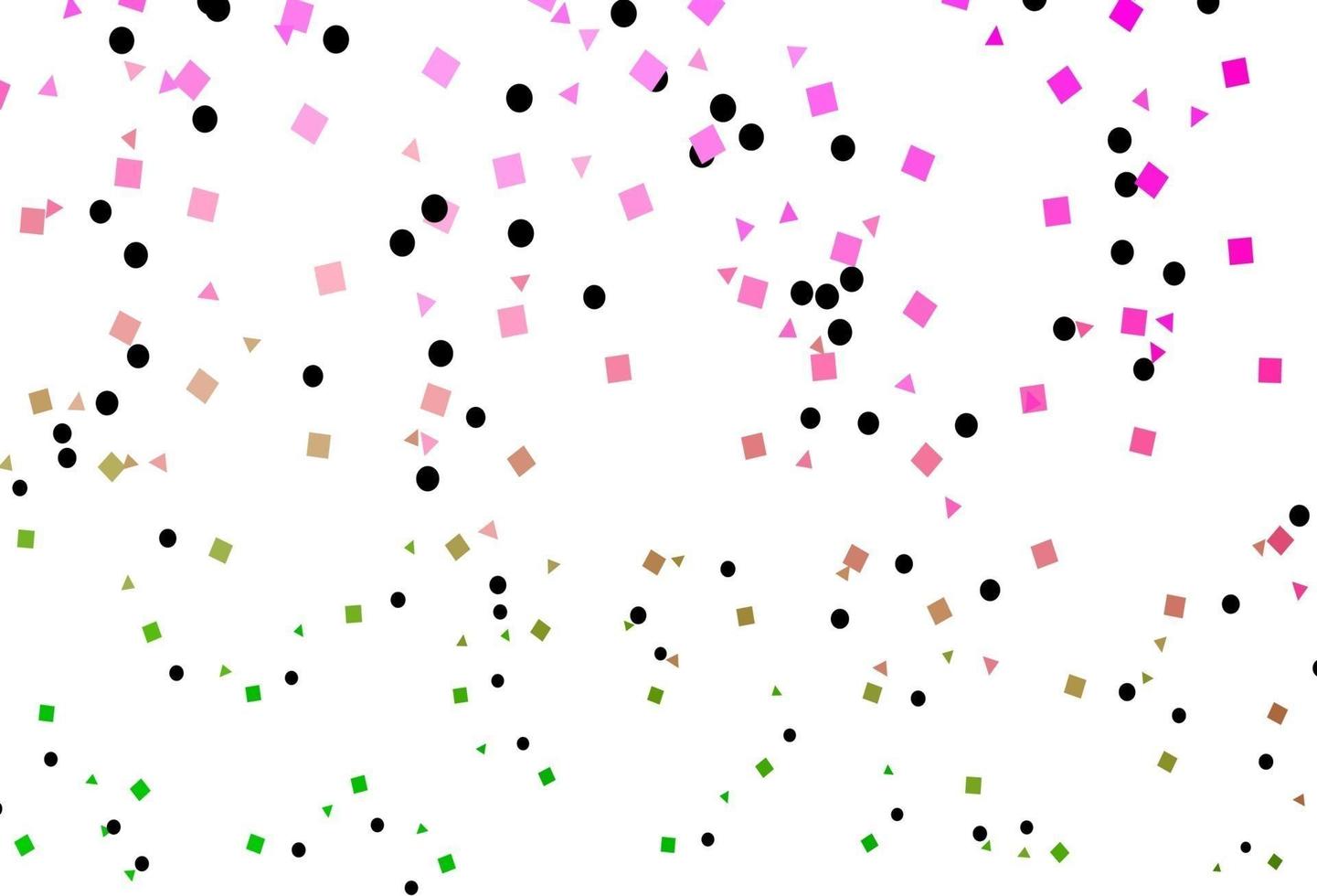 Fondo de vector verde, rosa claro con triángulos, círculos, cubos.