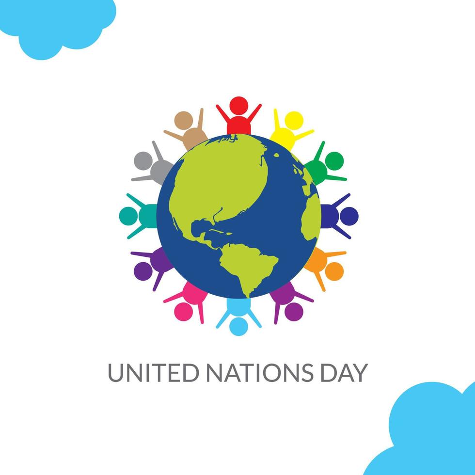 bandera cuadrada del día de las naciones unidas - ilustración vectorial de la tierra con los pueblos vector