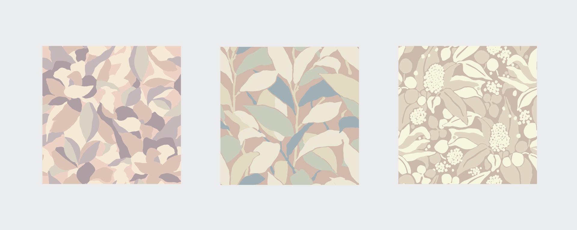 Vector leaf and nature themed illustration seamless repeat pattern 3 design set