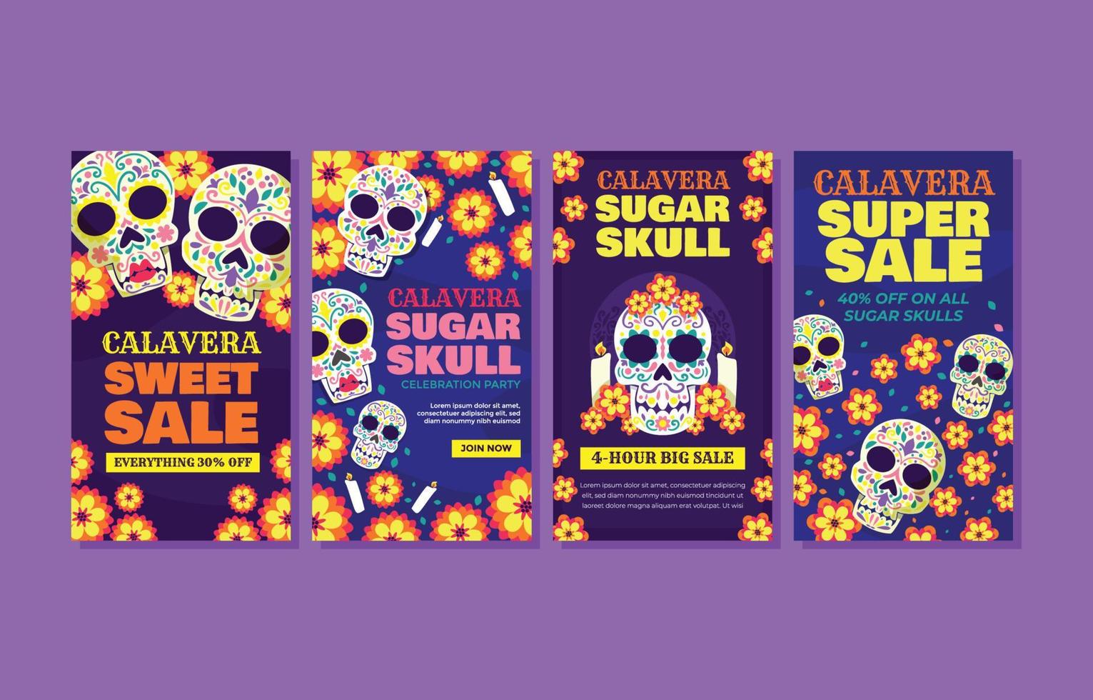 calavera calavera de azúcar publicaciones en redes sociales vector