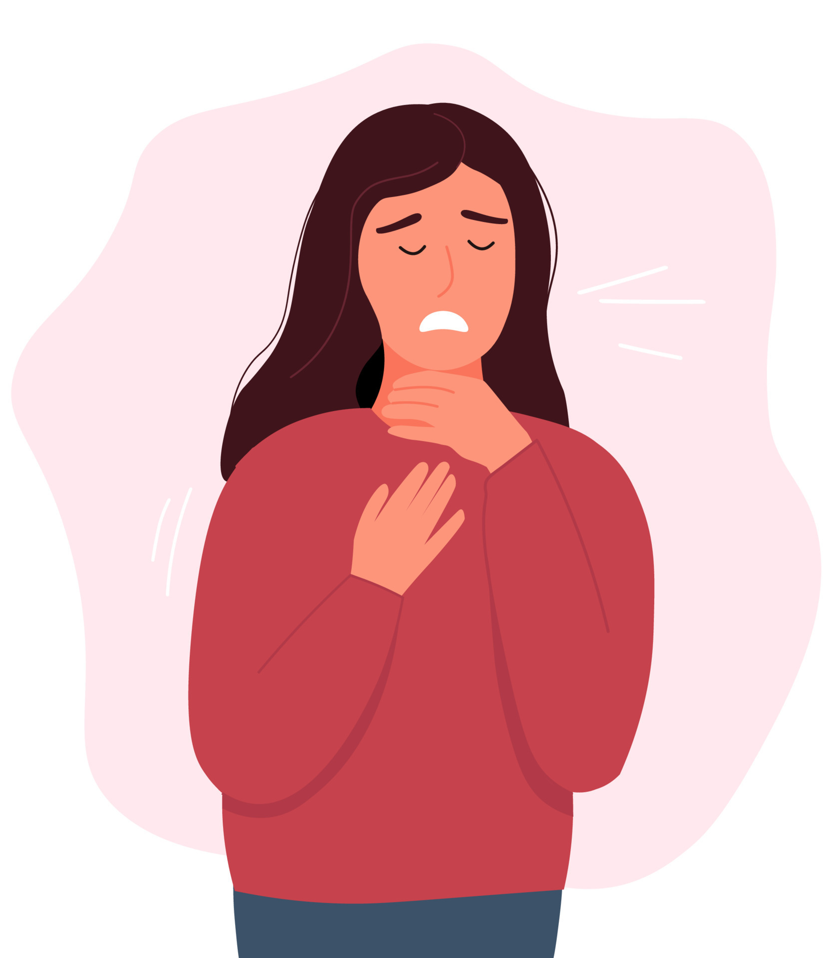 The Girl Is Holding On To A Sore Throat A Person Has Angina A Sick the-girl-is-holding-on-to-a-sore-throat-a-person-has-angina-a-sick