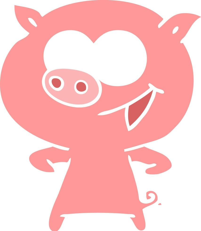 dibujos animados de estilo de color plano de cerdo alegre vector