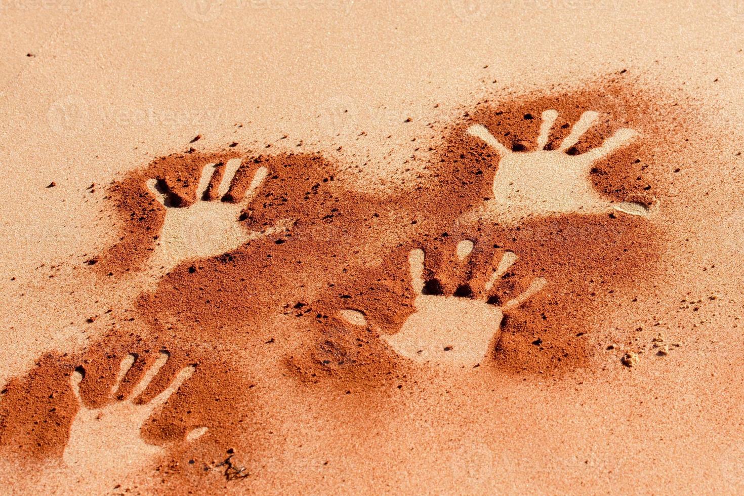 Red soil hand shape on sand like aboriginal art style photo