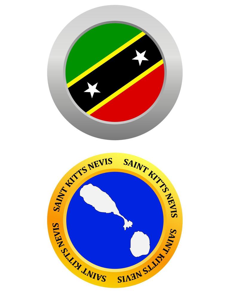 Botón como símbolo Saint Kitts Nevis bandera y mapa sobre un fondo blanco. vector