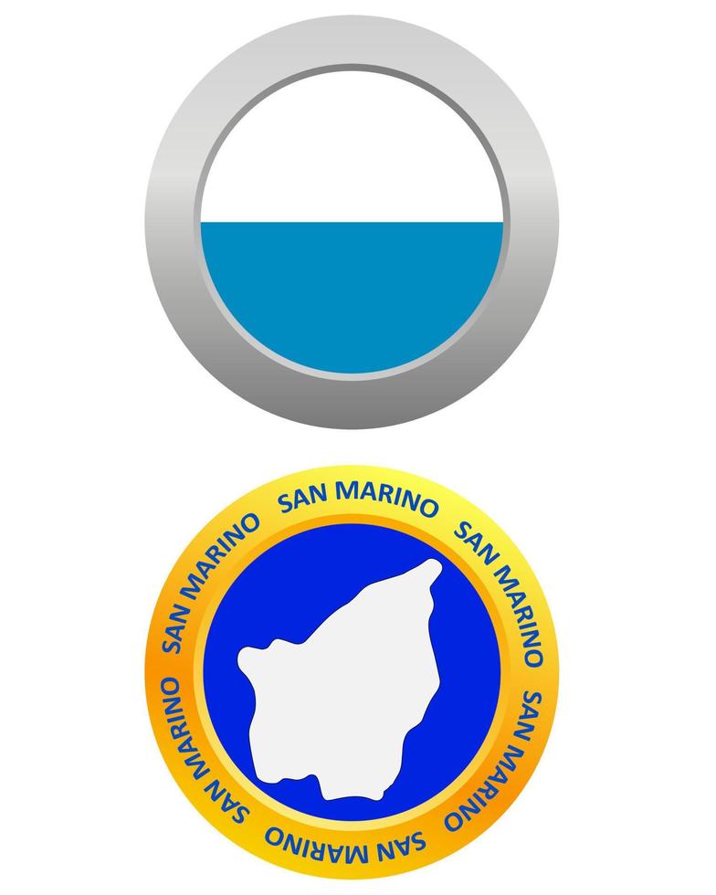 botón como símbolo de la bandera de san marino y mapa sobre un fondo blanco vector