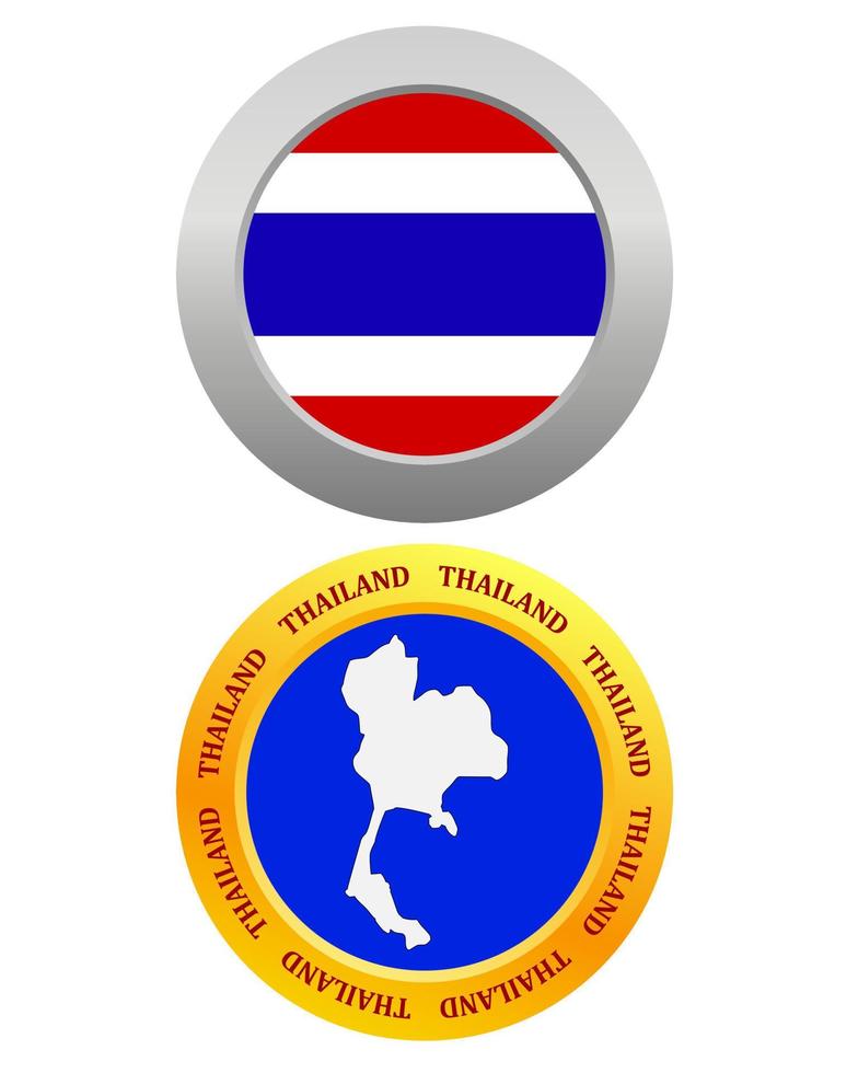 Botón como símbolo de la bandera de Tailandia y el mapa sobre un fondo blanco. vector