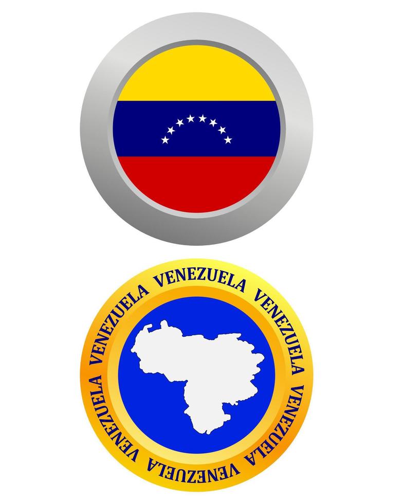 Botón como símbolo de la bandera de Venezuela y mapa sobre un fondo blanco. vector