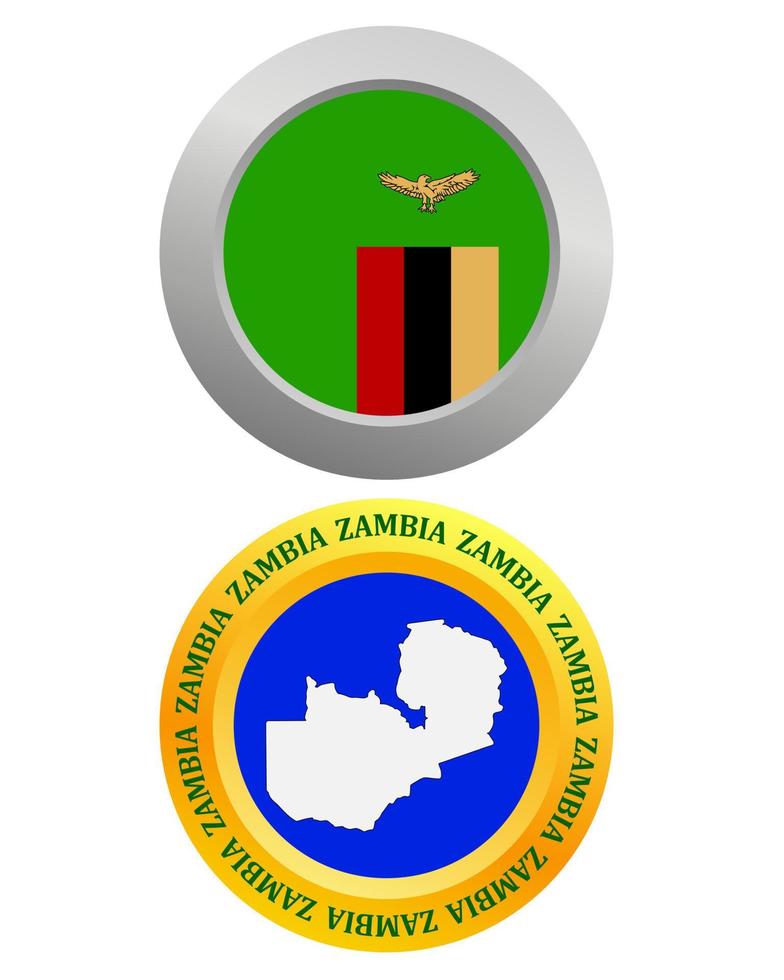 botón como símbolo de la bandera de zambia y mapa sobre un fondo blanco vector