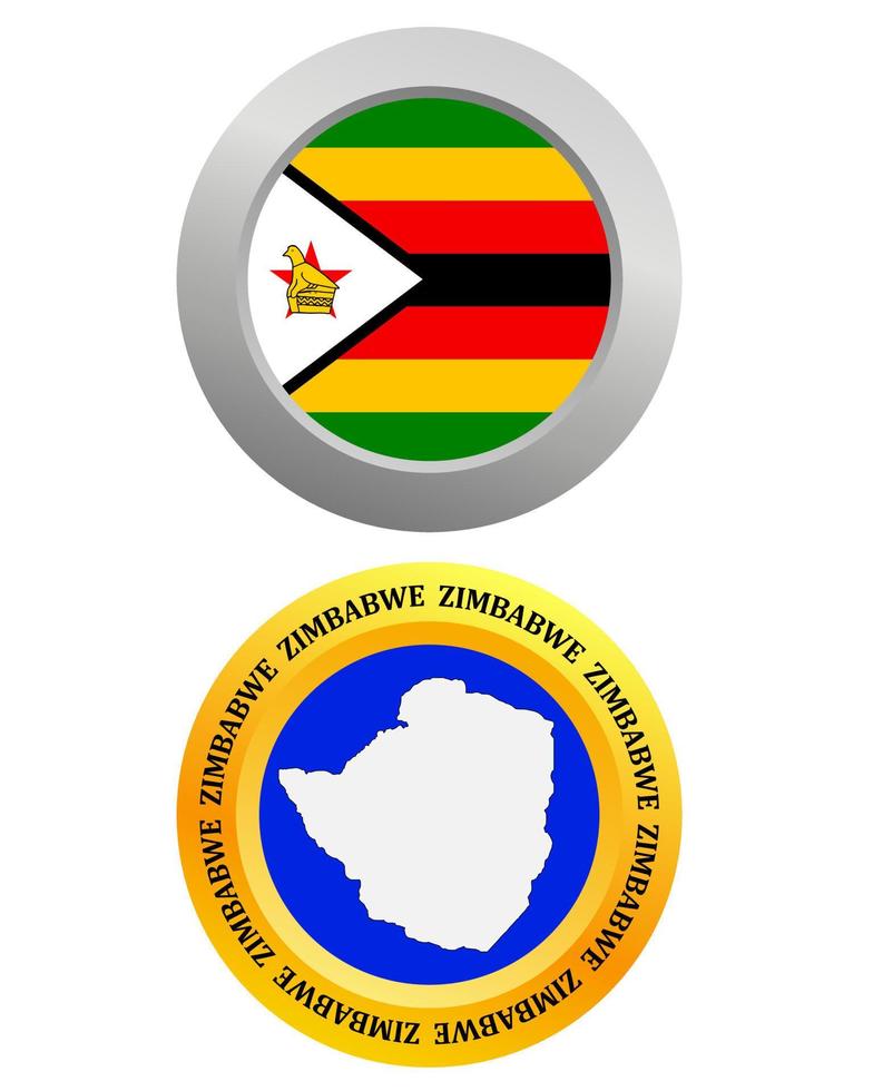 Botón como símbolo de la bandera y el mapa de Zimbabue sobre un fondo blanco. vector