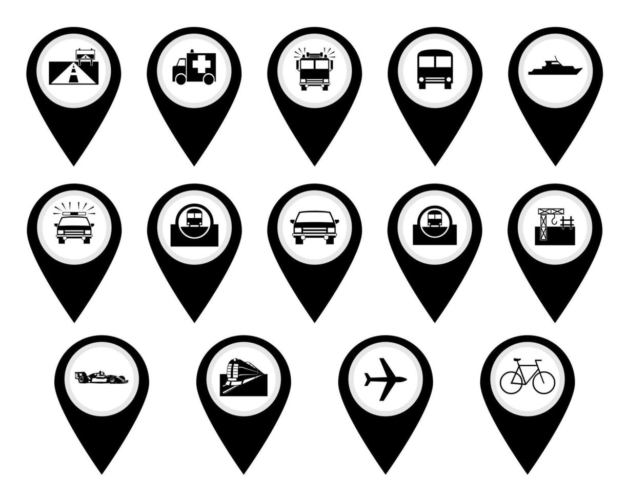 Buttons with different signs cars cranes of a train and an airplane vector