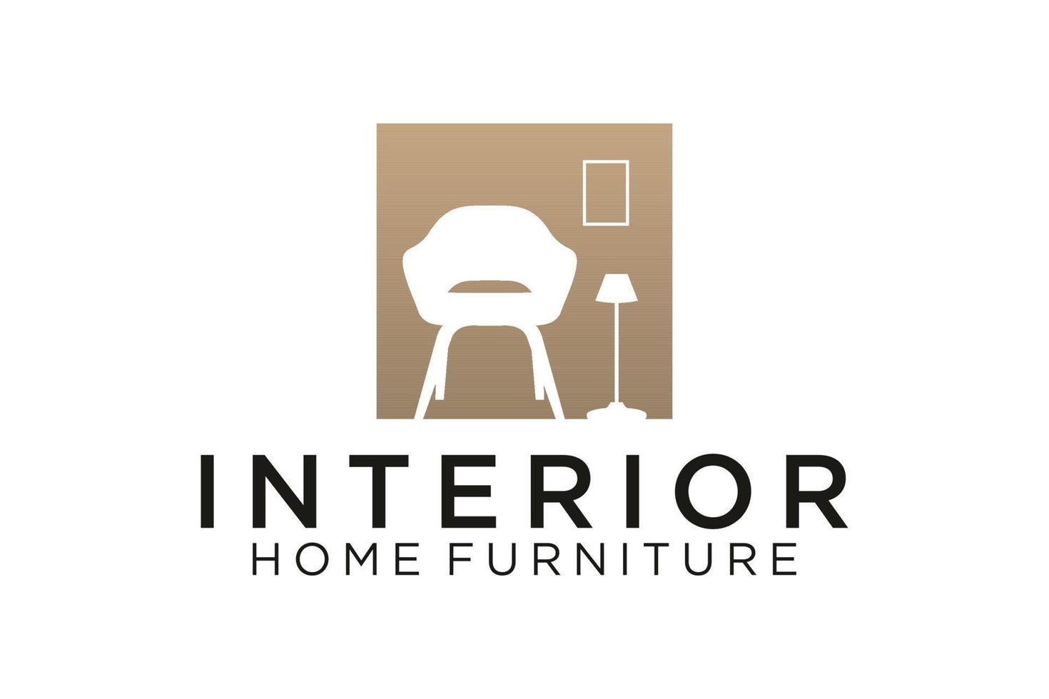 home interior logo design with sofa, decorative lights, and chairs vector