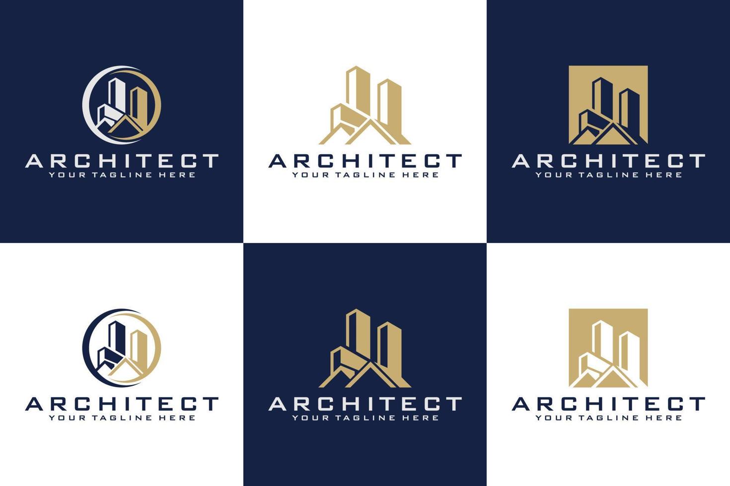 collection of architect design logos, buildings, roofs, cities vector