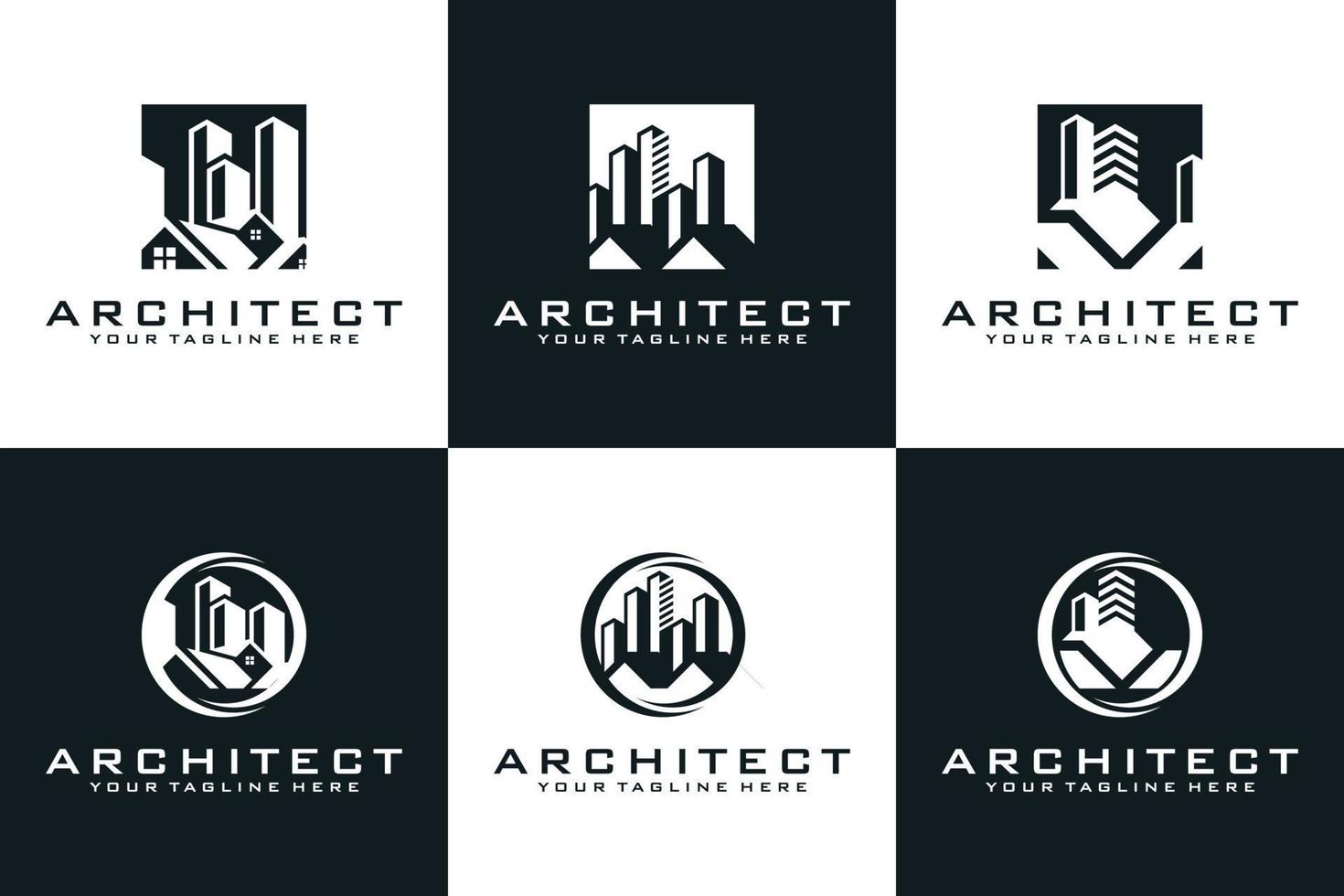 colección de logotipos de edificios, arquitectos e inmobiliarios vector