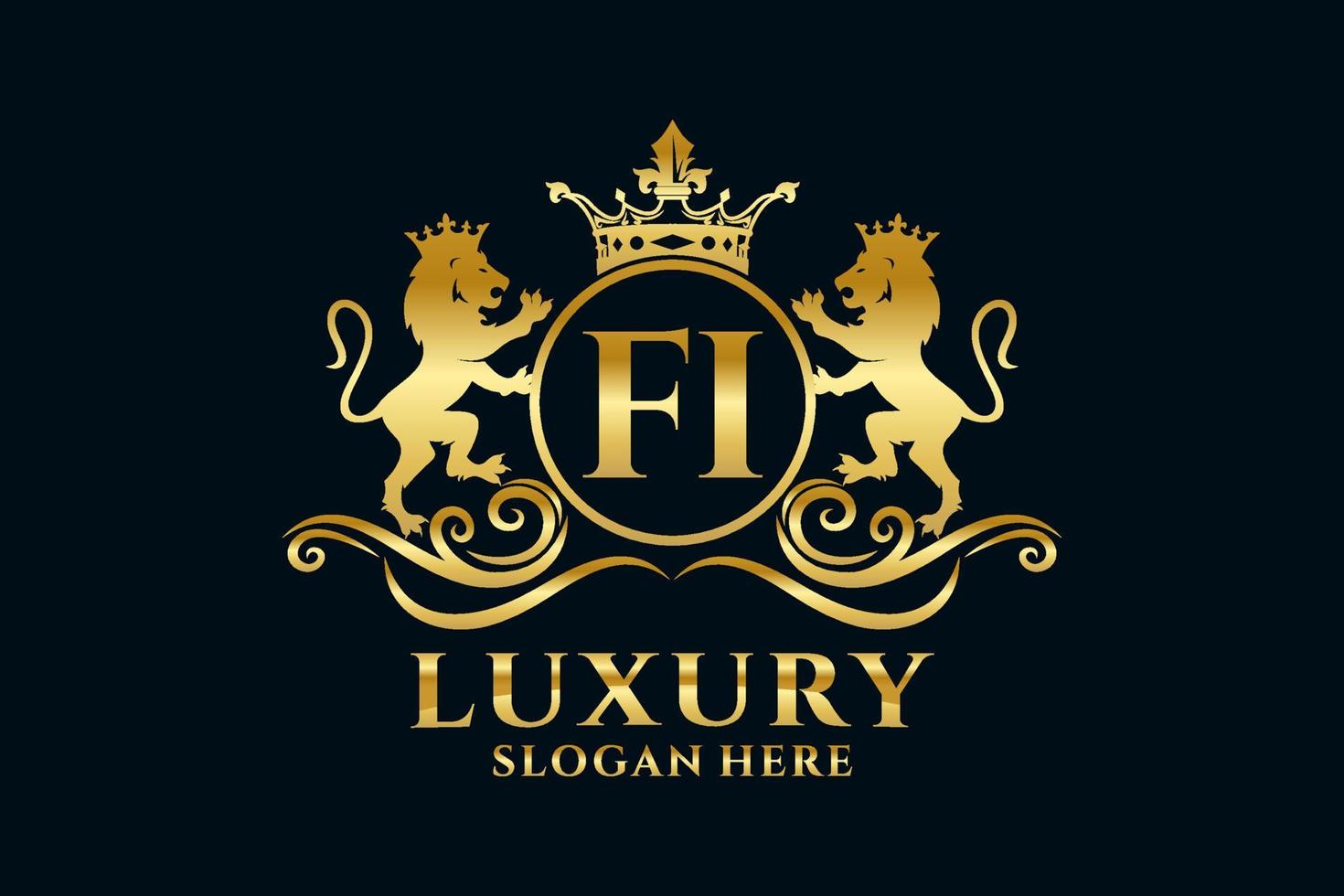 Initial FI Letter Lion Royal Luxury Logo template in vector art for luxurious branding projects and other vector illustration.