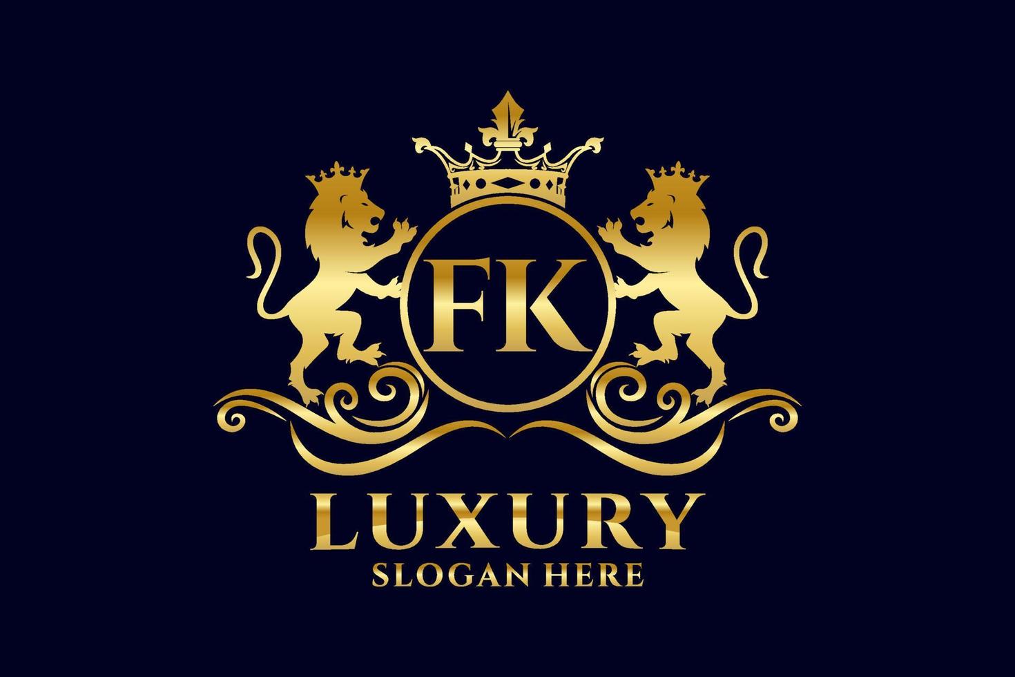 Initial FK Letter Lion Royal Luxury Logo template in vector art for luxurious branding projects and other vector illustration.