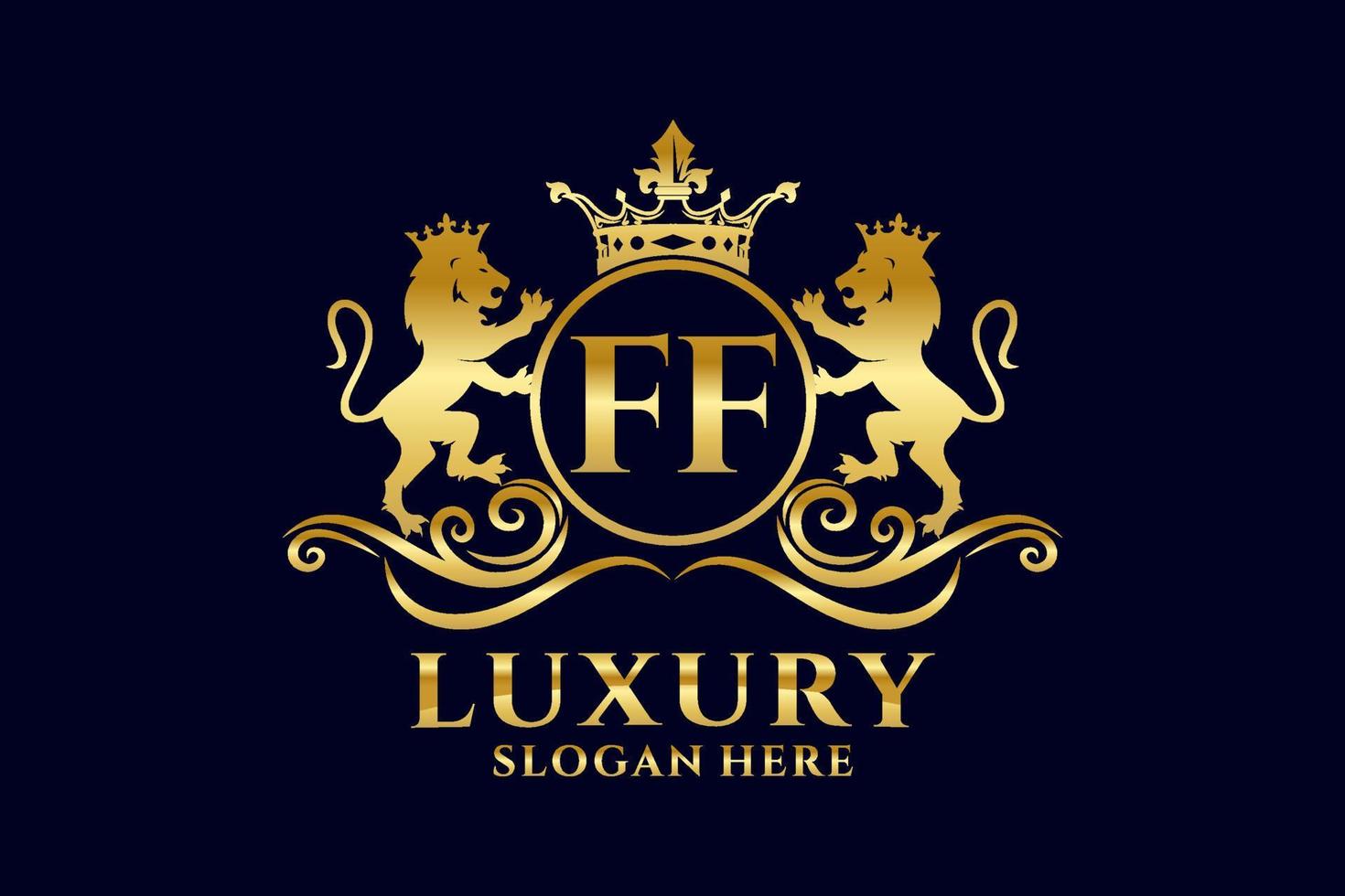 Initial FF Letter Lion Royal Luxury Logo template in vector art for luxurious branding projects and other vector illustration.