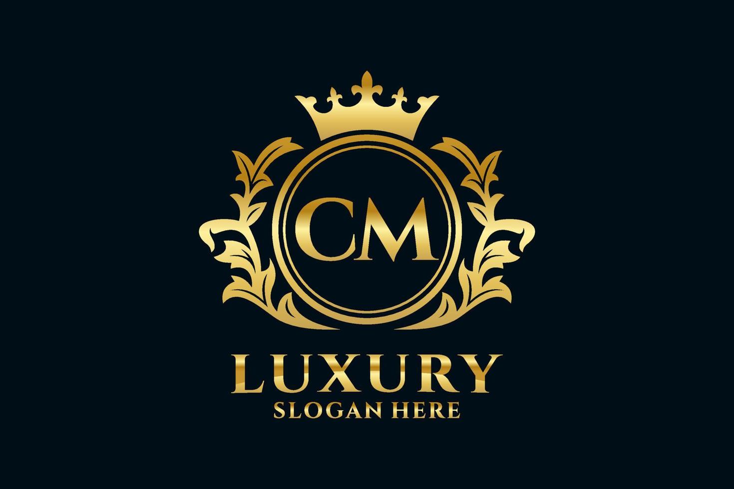 Initial CM logo shield crown style, luxury elegant monogram logo