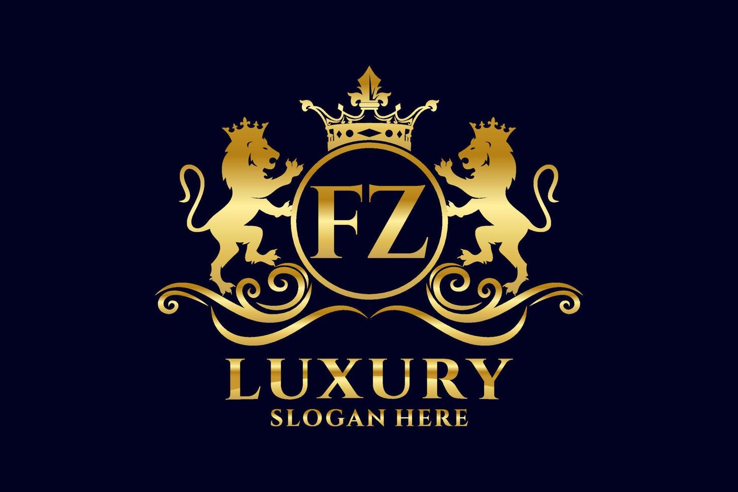 Initial FZ Letter Lion Royal Luxury Logo template in vector art for luxurious branding projects and other vector illustration.