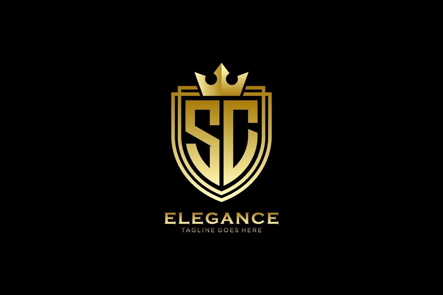 initial SC elegant luxury monogram logo or badge template with scrolls and royal crown - perfect for luxurious branding projects vector