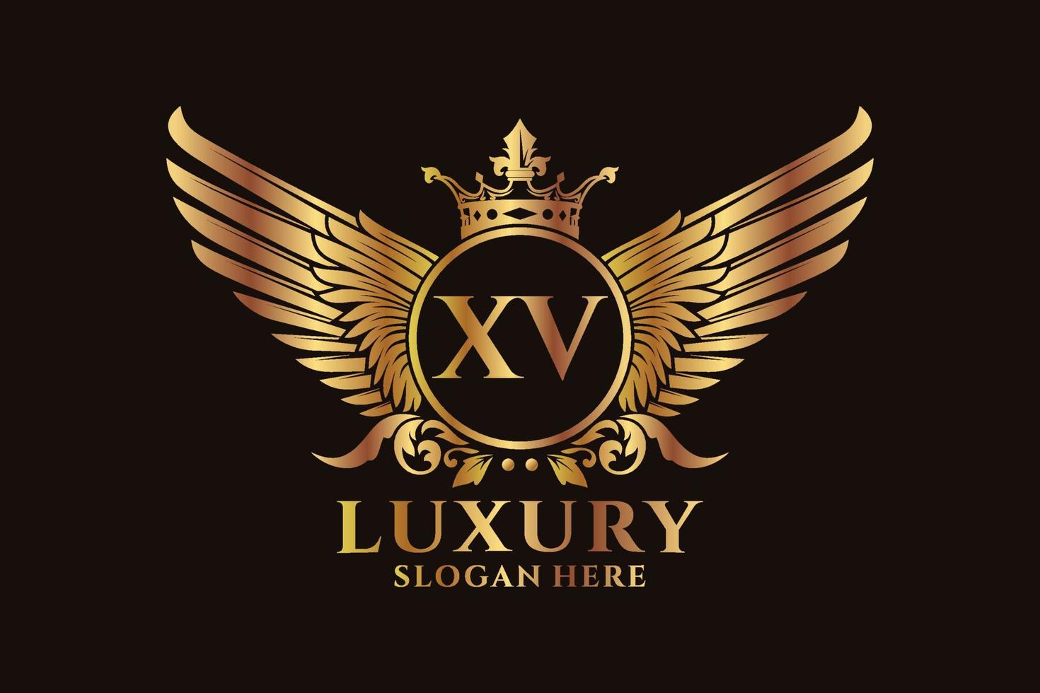 Luxury royal wing Letter XV crest Gold color Logo vector, Victory logo, crest logo, wing logo, vector logo template.