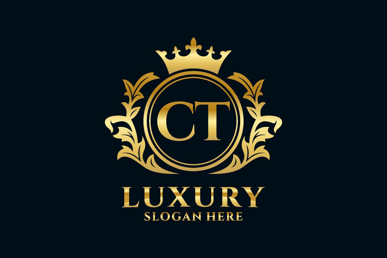 Initial CT Letter Royal Luxury Logo template in vector art for luxurious branding projects and other vector illustration.