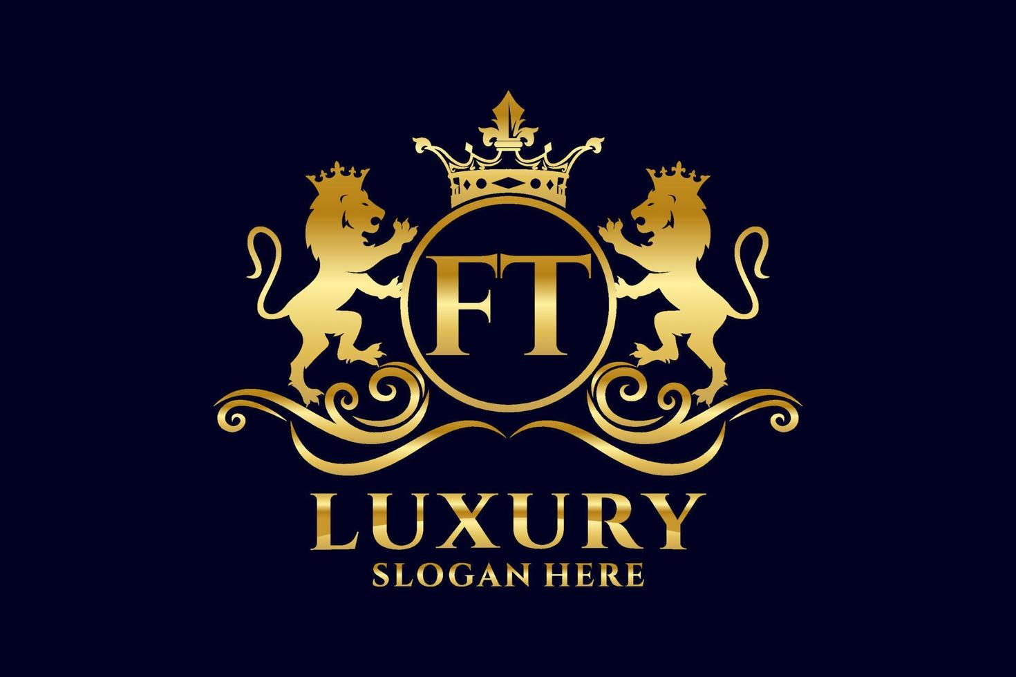 Initial FT Letter Lion Royal Luxury Logo template in vector art for luxurious branding projects and other vector illustration.