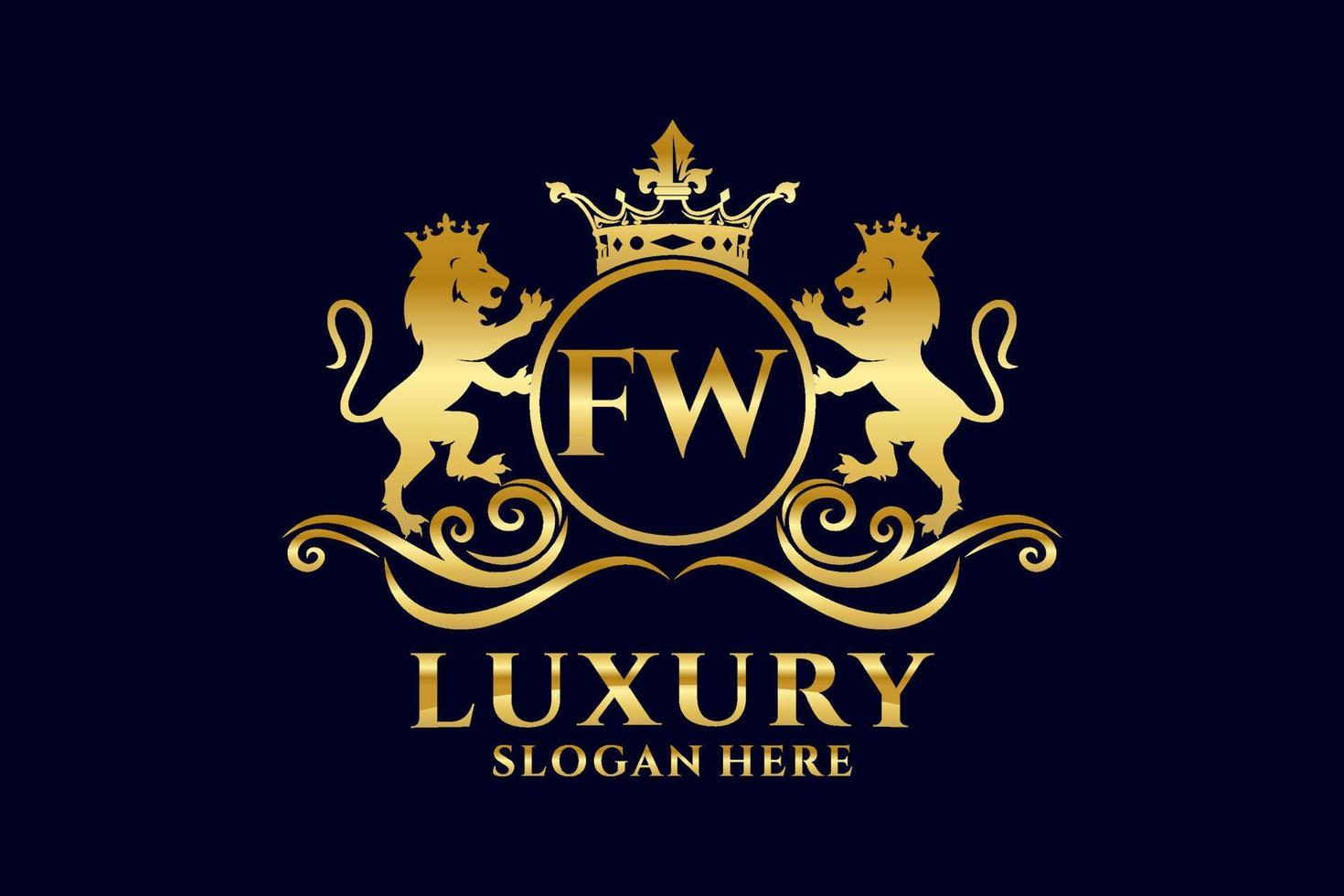 Initial FW Letter Lion Royal Luxury Logo template in vector art for luxurious branding projects and other vector illustration.