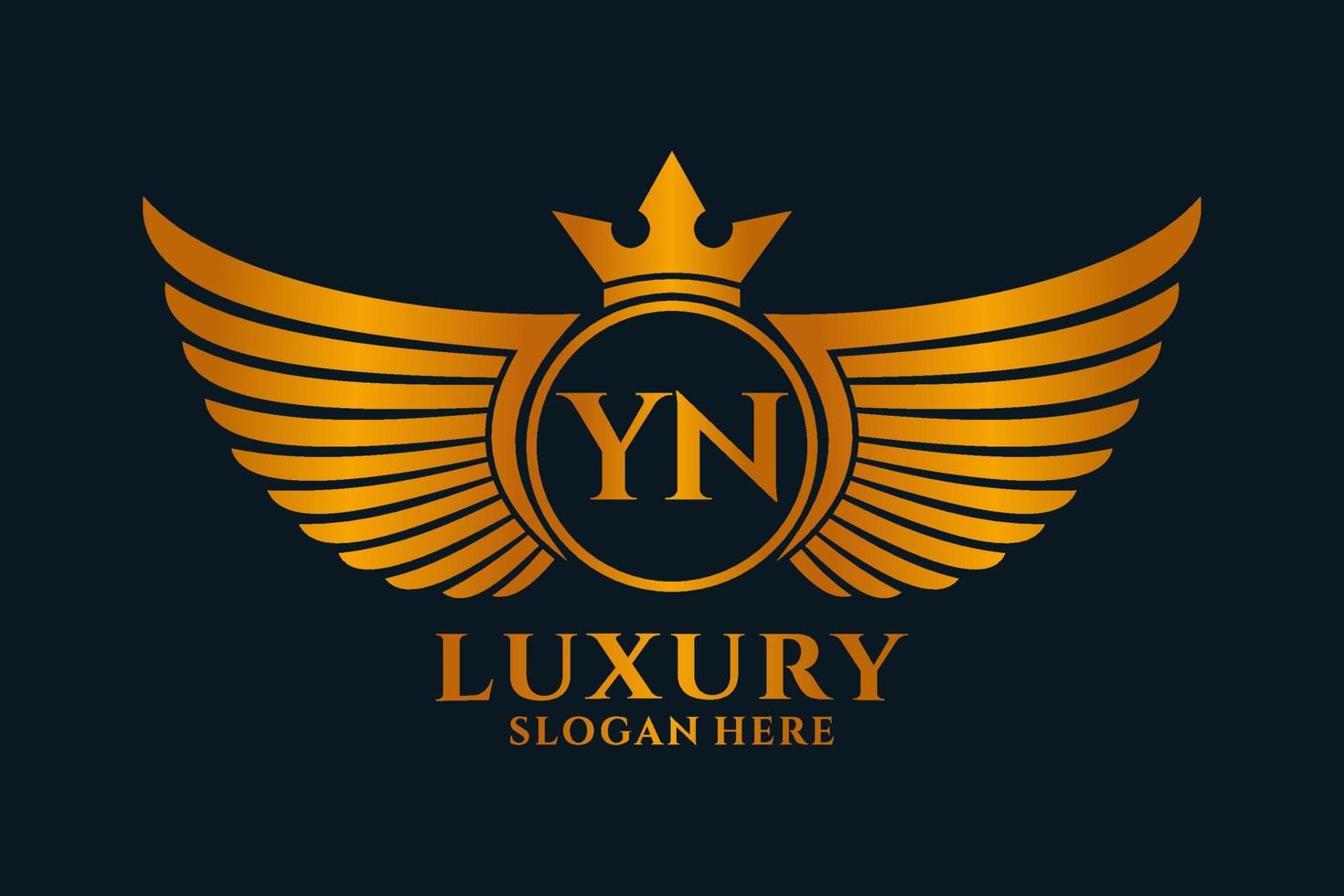 Luxury royal wing Letter YN crest Gold color Logo vector, Victory logo, crest logo, wing logo, vector logo template.