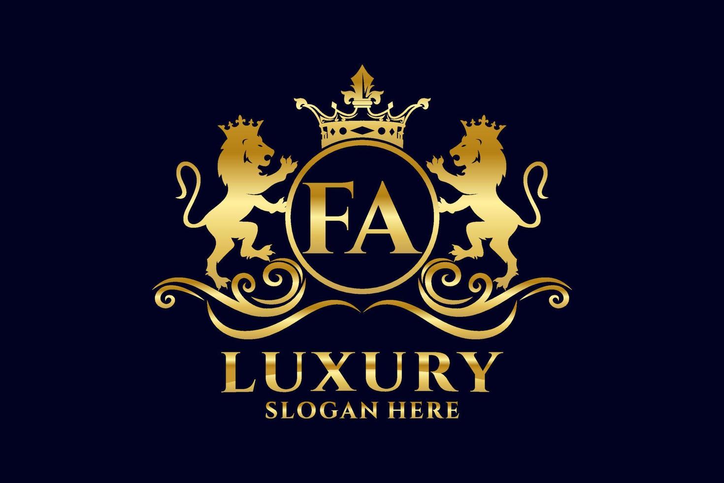 Initial FA Letter Lion Royal Luxury Logo template in vector art for luxurious branding projects and other vector illustration.