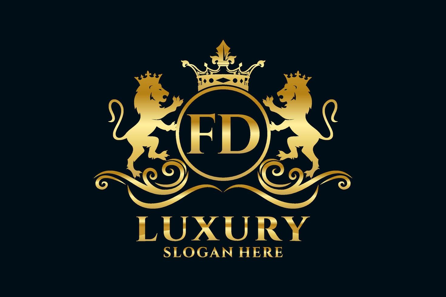 Initial FD Letter Lion Royal Luxury Logo template in vector art for luxurious branding projects and other vector illustration.