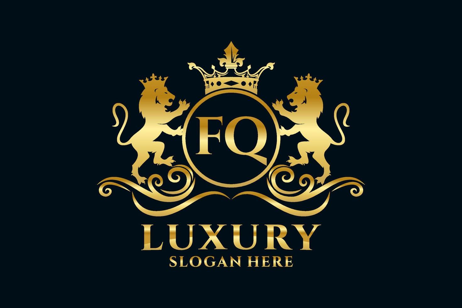 Initial FQ Letter Lion Royal Luxury Logo template in vector art for luxurious branding projects and other vector illustration.