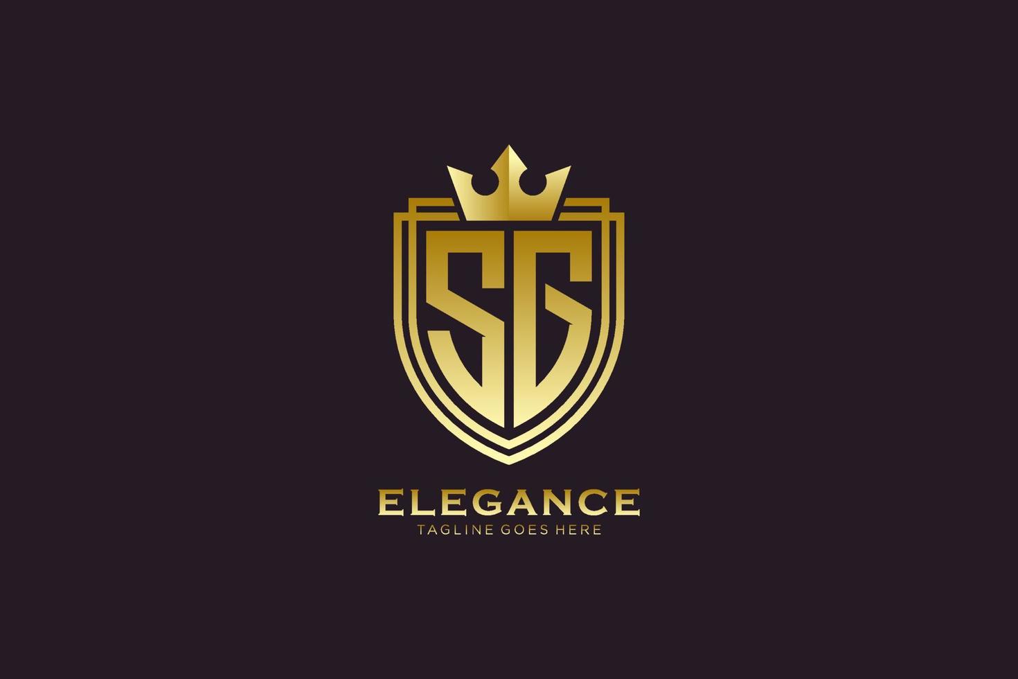 initial SG elegant luxury monogram logo or badge template with scrolls and royal crown - perfect for luxurious branding projects vector