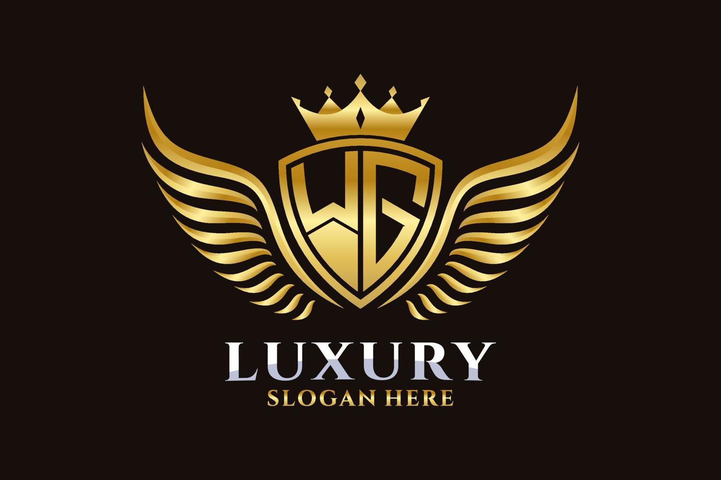 Luxury royal wing Letter WG crest Gold color Logo vector, Victory logo, crest logo, wing logo, vector logo template.