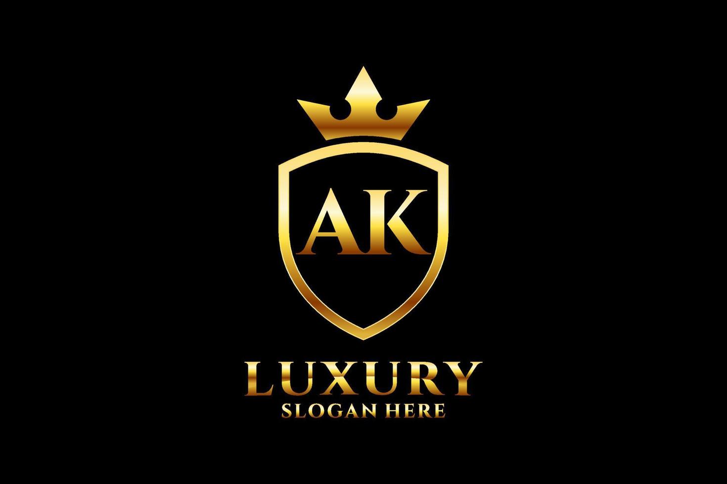 initial AK elegant luxury monogram logo or badge template with scrolls and royal crown - perfect for luxurious branding projects vector