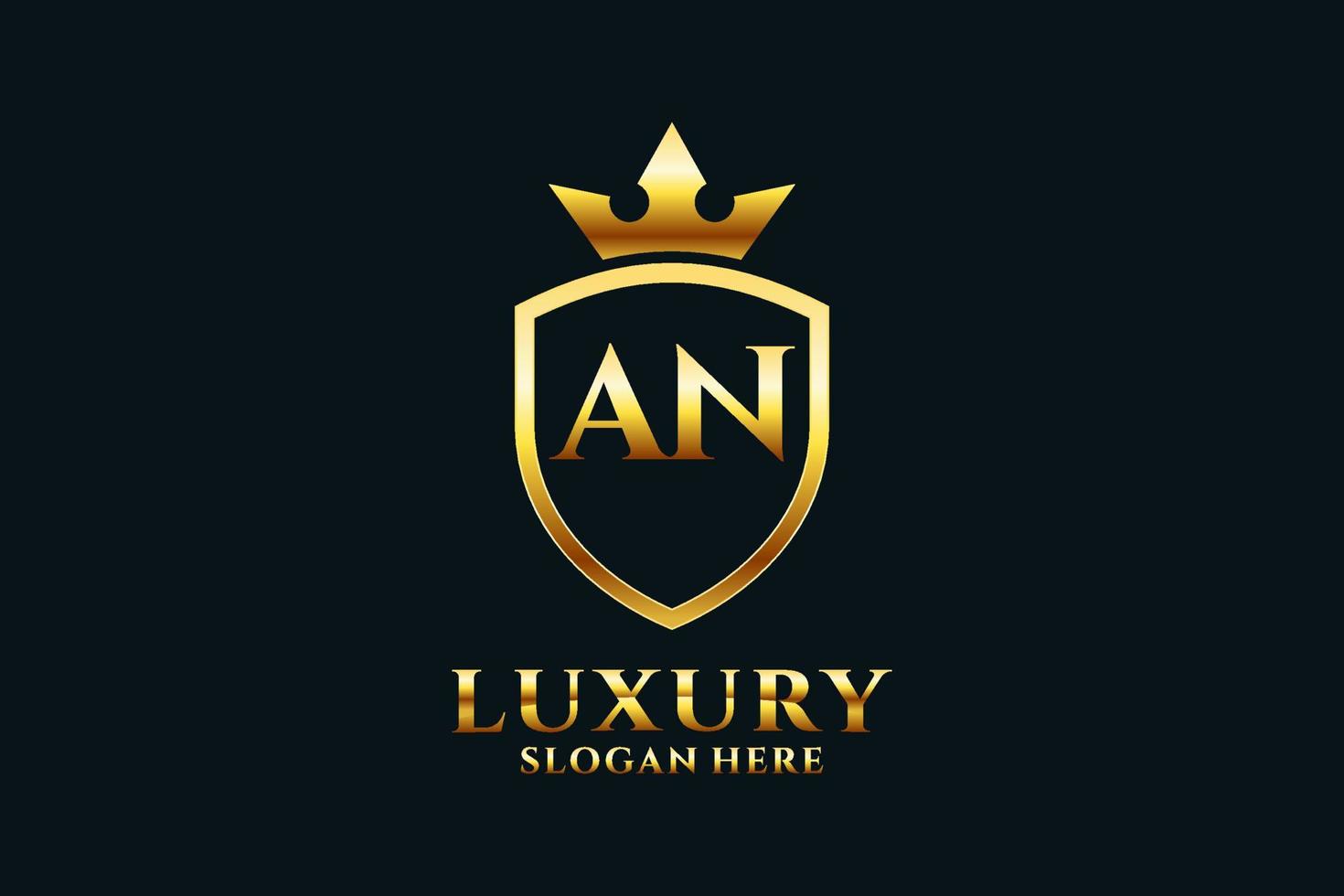 initial AN elegant luxury monogram logo or badge template with scrolls and royal crown - perfect for luxurious branding projects vector