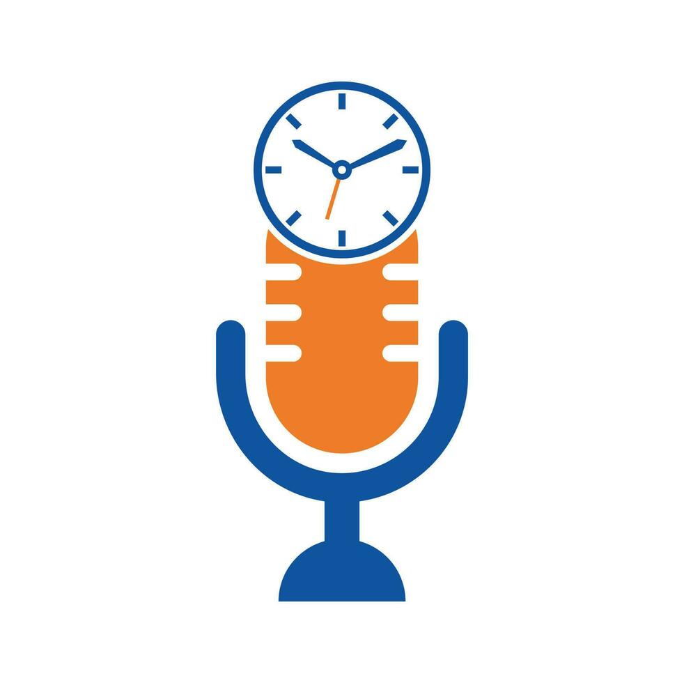 Podcast time vector logo design template. Mic clock vector logo design icon.