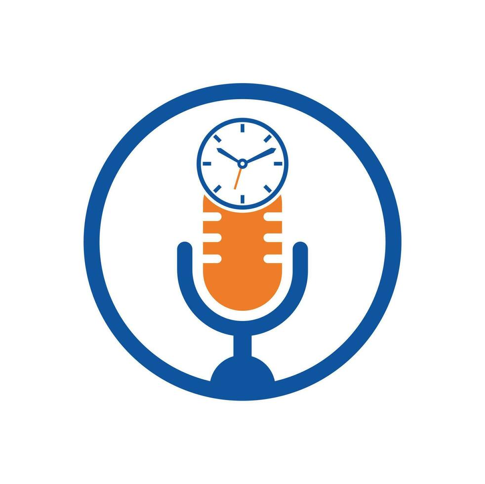 Podcast time vector logo design template. Mic clock vector logo design icon.