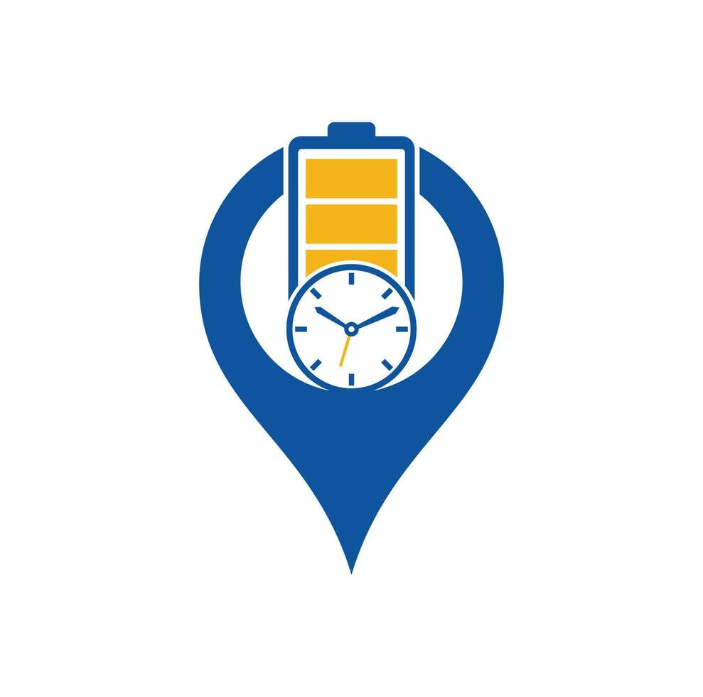 Battery time map pin shape concept logo design template. Speed charge energy logo vector. vector