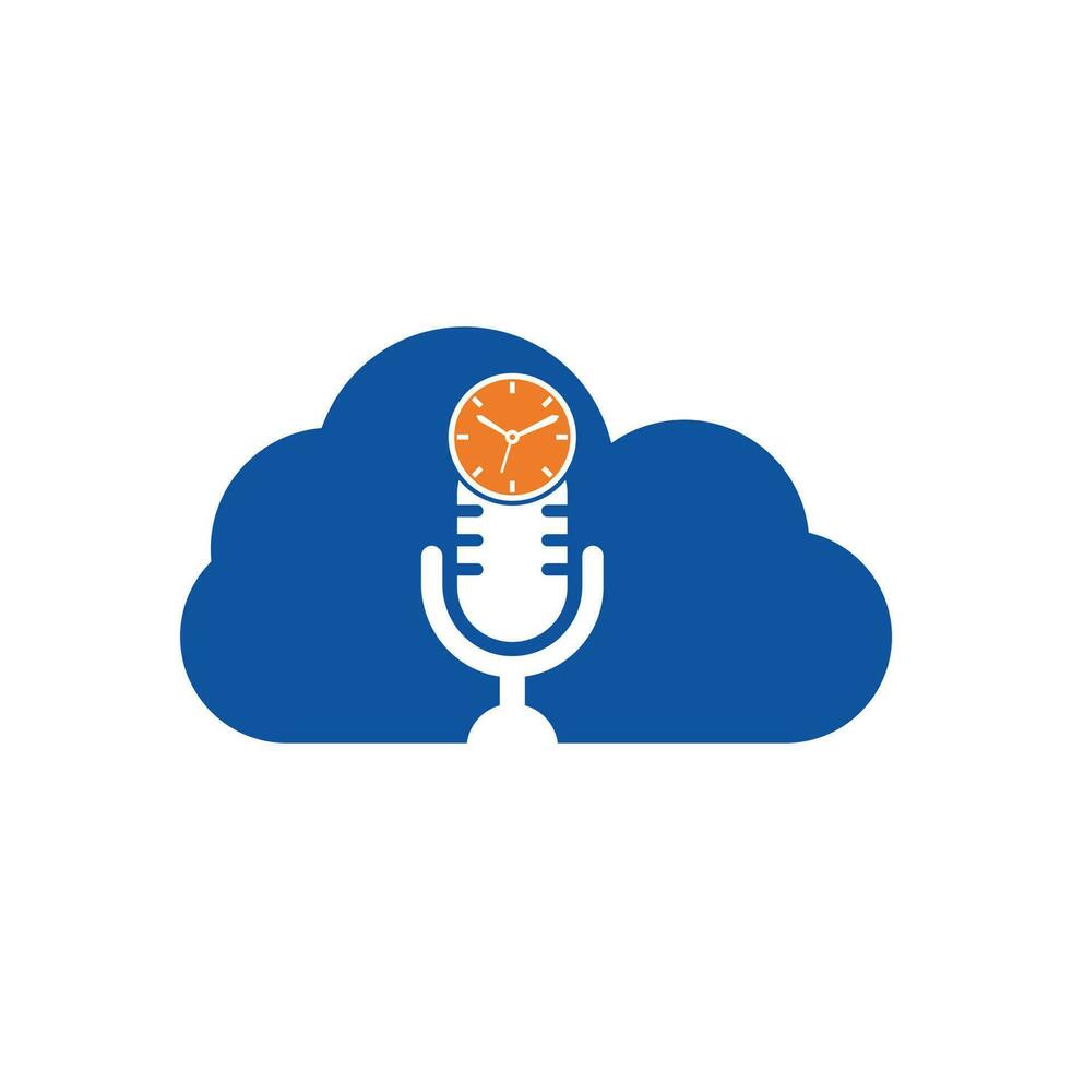 Podcast time cloud shape concept vector logo design template. Mic clock vector logo design icon.