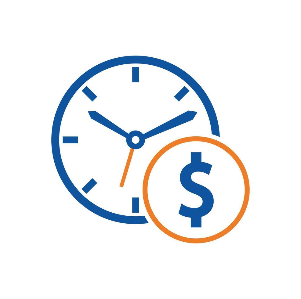 Time dollar logo design template icon. Time is money concept, clock and coin. vector