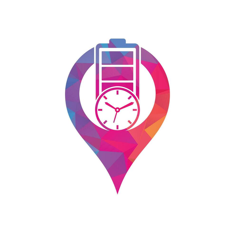 Battery time map pin shape concept logo design template. Speed charge energy logo vector. vector