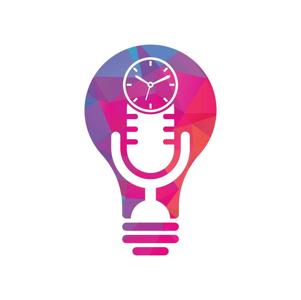Podcast time bulb shape concept vector logo design template. Mic clock vector logo design icon.