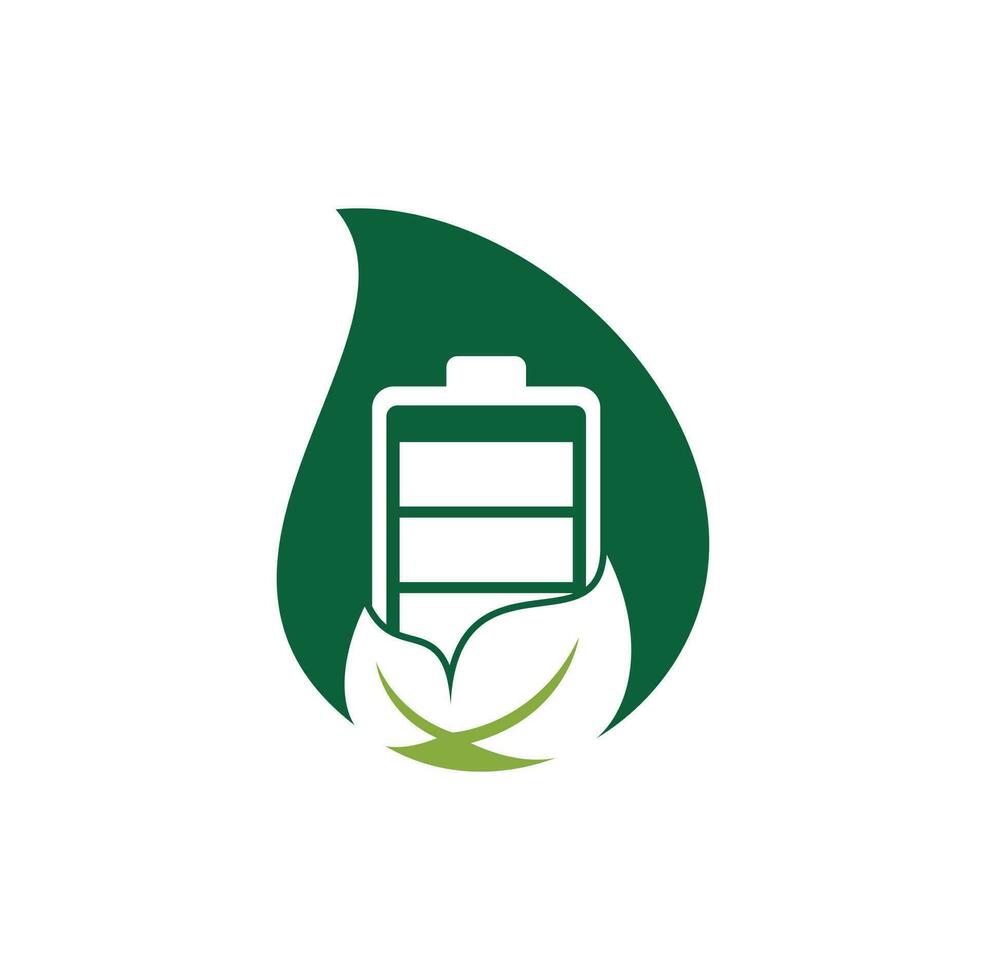 Leaf battery drop shape concept logo design vector icon. Eco nature and battery logo template design illustration design.
