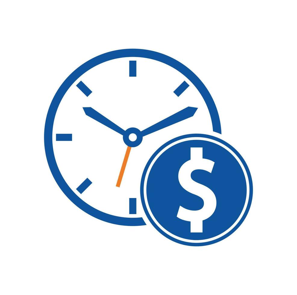Time dollar logo design template icon. Time is money concept, clock and coin. vector