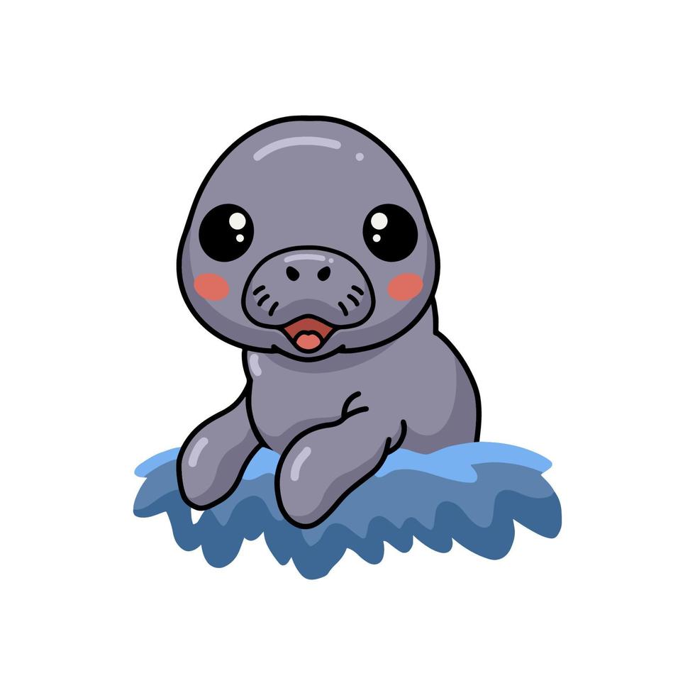 Cute baby manatee cartoon playing water vector